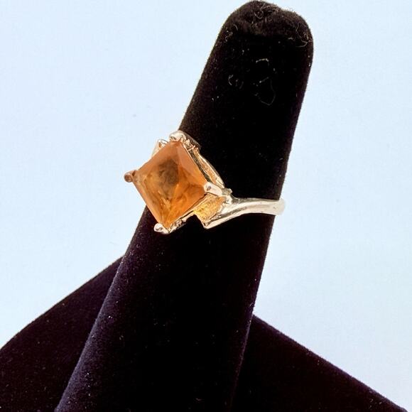 Vintage Sterling Silver 925 Ring Orange Stone Cocktail Statement Sz 5 Retro - Picture 10 of 15